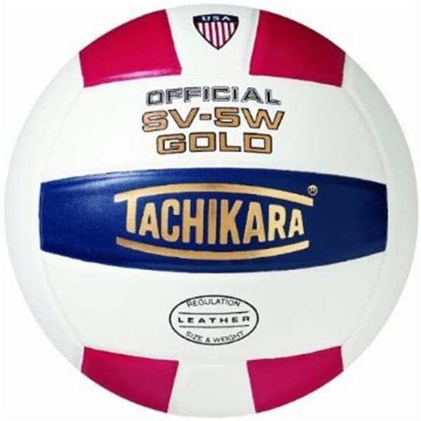 Tachikara SV5W-GOLD.SWN Gold Competition Premium Leather Volleyball - Scarlet-White-Navy SV5W-GOLD.SWN - main